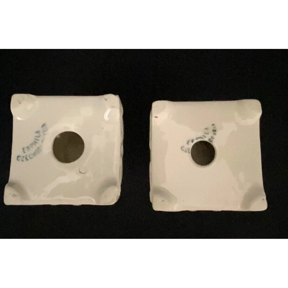 Vtg Pair Erphila Czechoslovakia Candle Holders‎ Ivory Ceramic 2.5